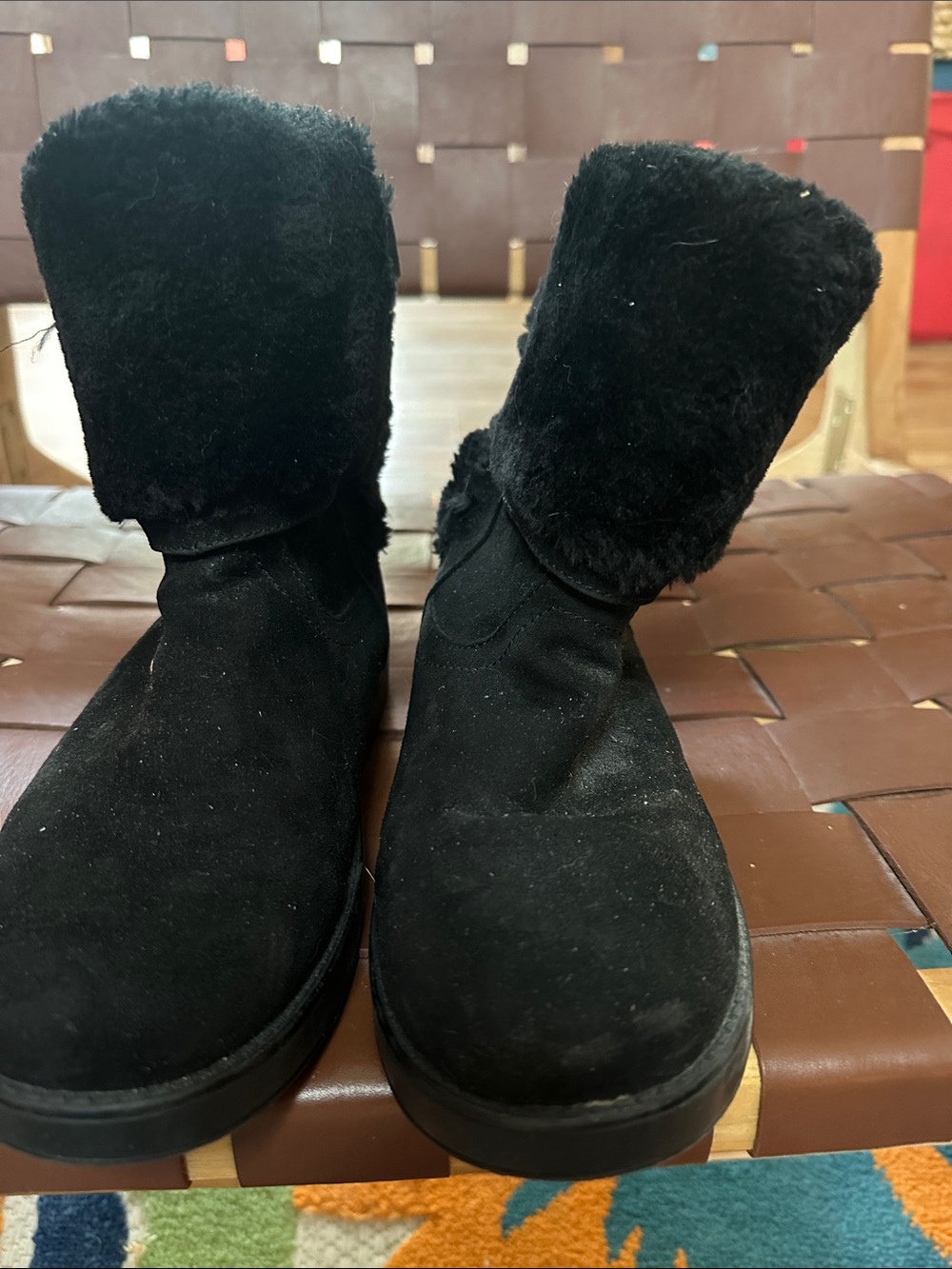 G by Guess Black Faux Fur Cuff Winter Boots